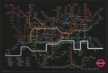 Poster incorniciato Transport For London - Black Map + UHB