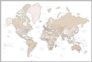Poster Beige detailed wold map, Louie